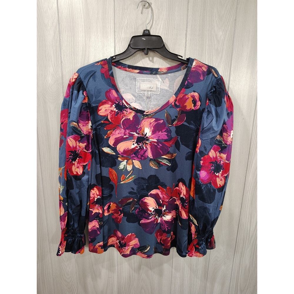 Women's Fairy Peasant Cottage NWT Dark Floral Top Size 2X Blue Office Church